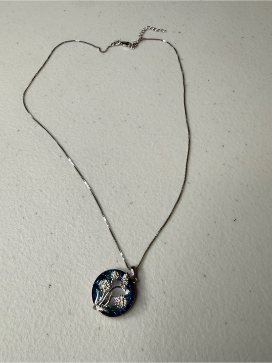 Jewelry - Italy 925 Sterling Silver Blue Iridescent Floral Pendant Necklace S925